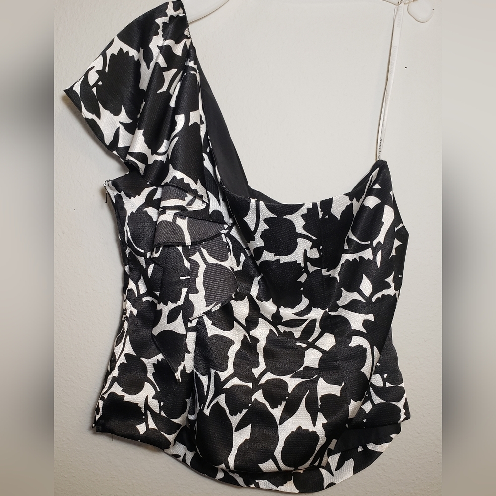 David's Bridal B&W one shoulder top